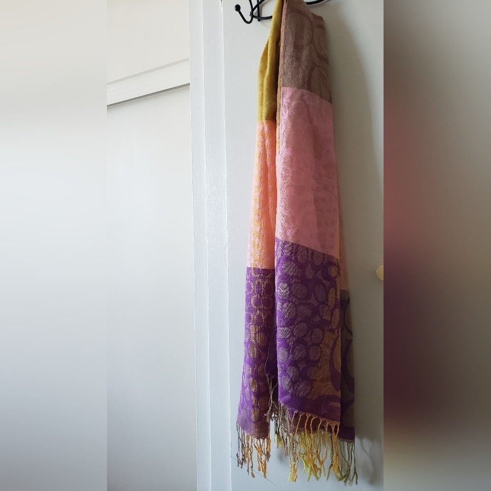 Pashmina Fringe Scarf of Purple, Pink & Green - Picture 5 of 6